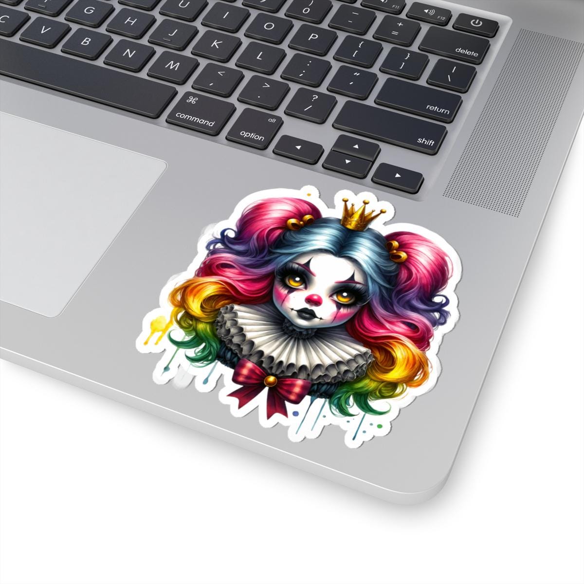 Rainbow Clowncore Sticker: Pastel Goth Doll with Crown