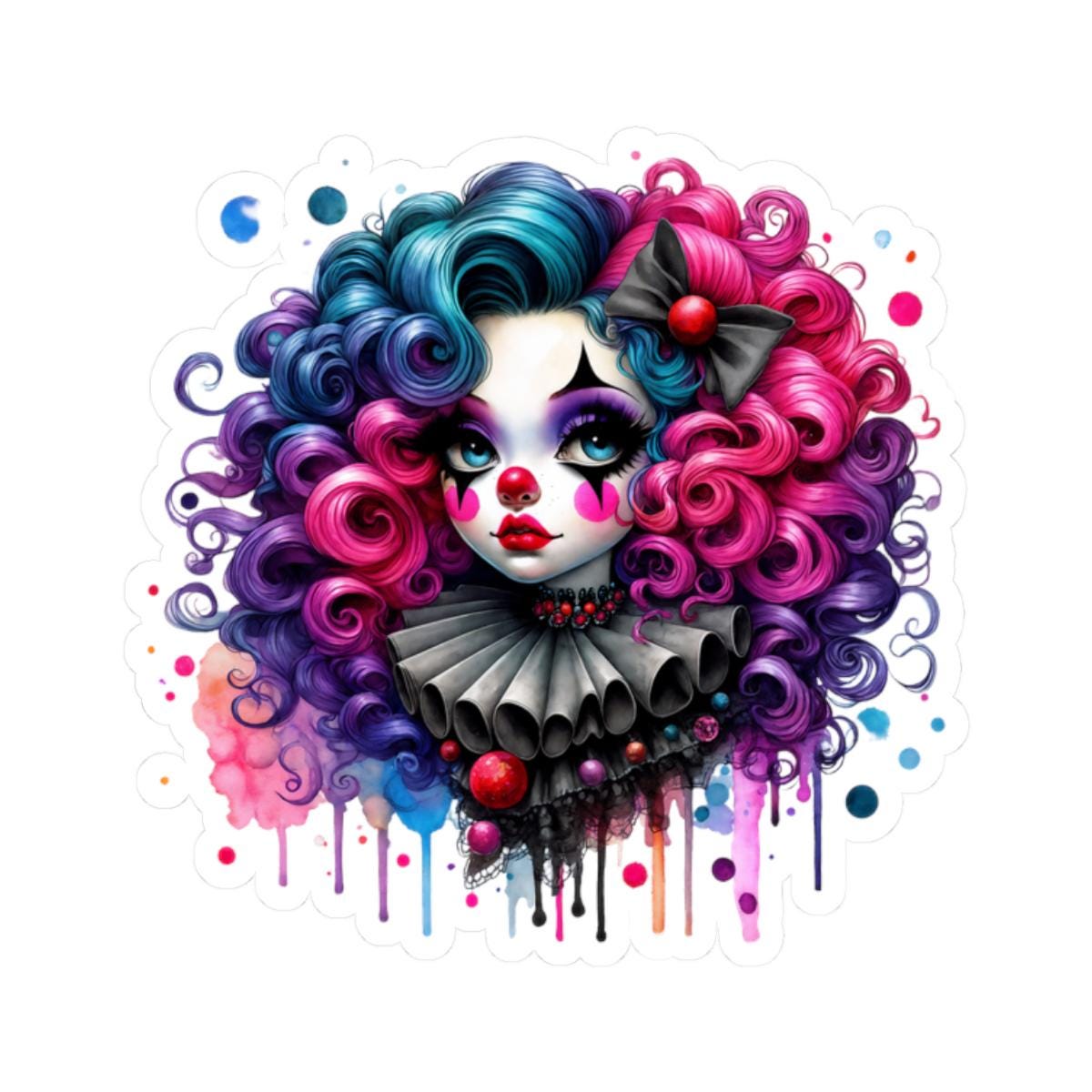Gothic Carnival Babe Sticker | Neon Curls Clowncore Art