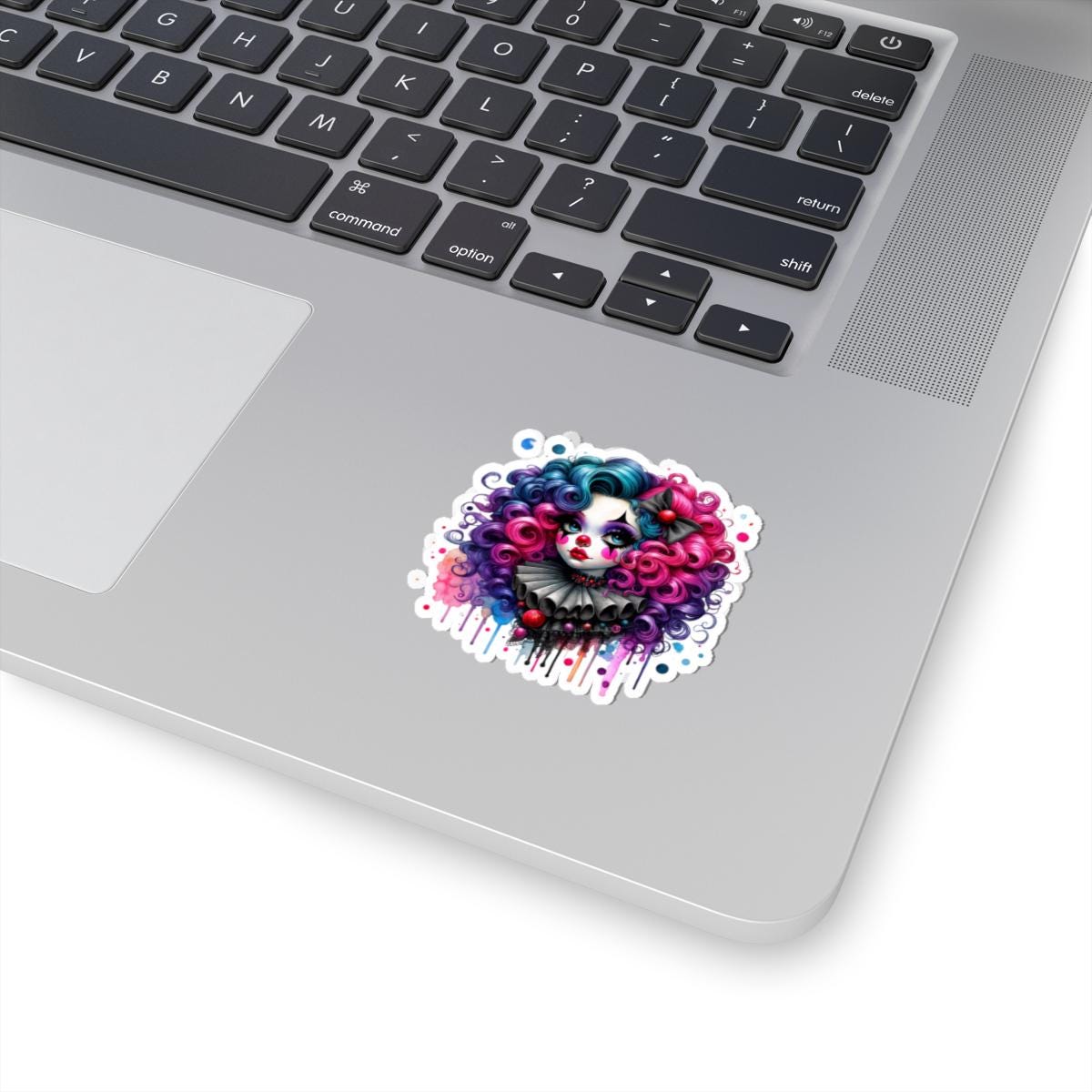 Gothic Carnival Babe Sticker | Neon Curls Clowncore Art