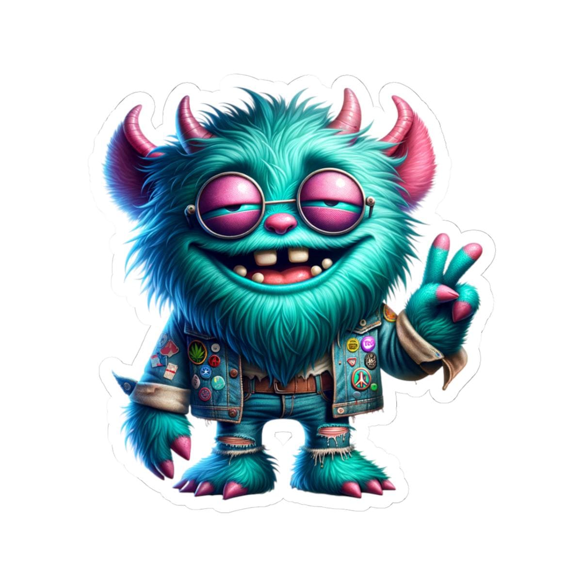Furry Monster Sticker: Retro Hippie Peace Sign Vinyl Decal