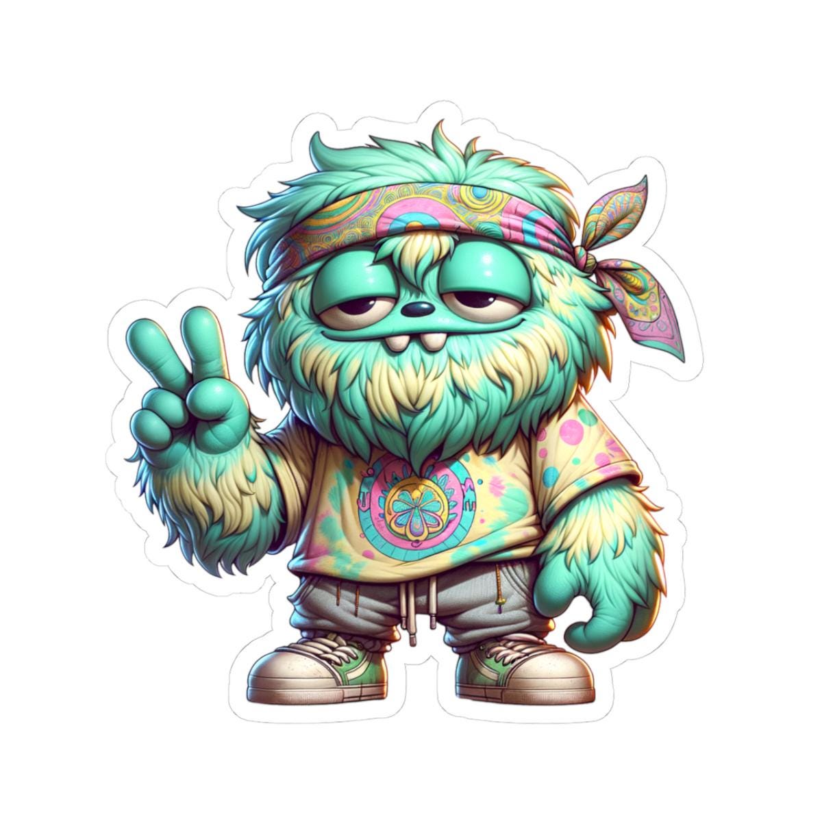 Hippie Monster Sticker: Tie Dye Peace Sign, Waterproof Vinyl Decal