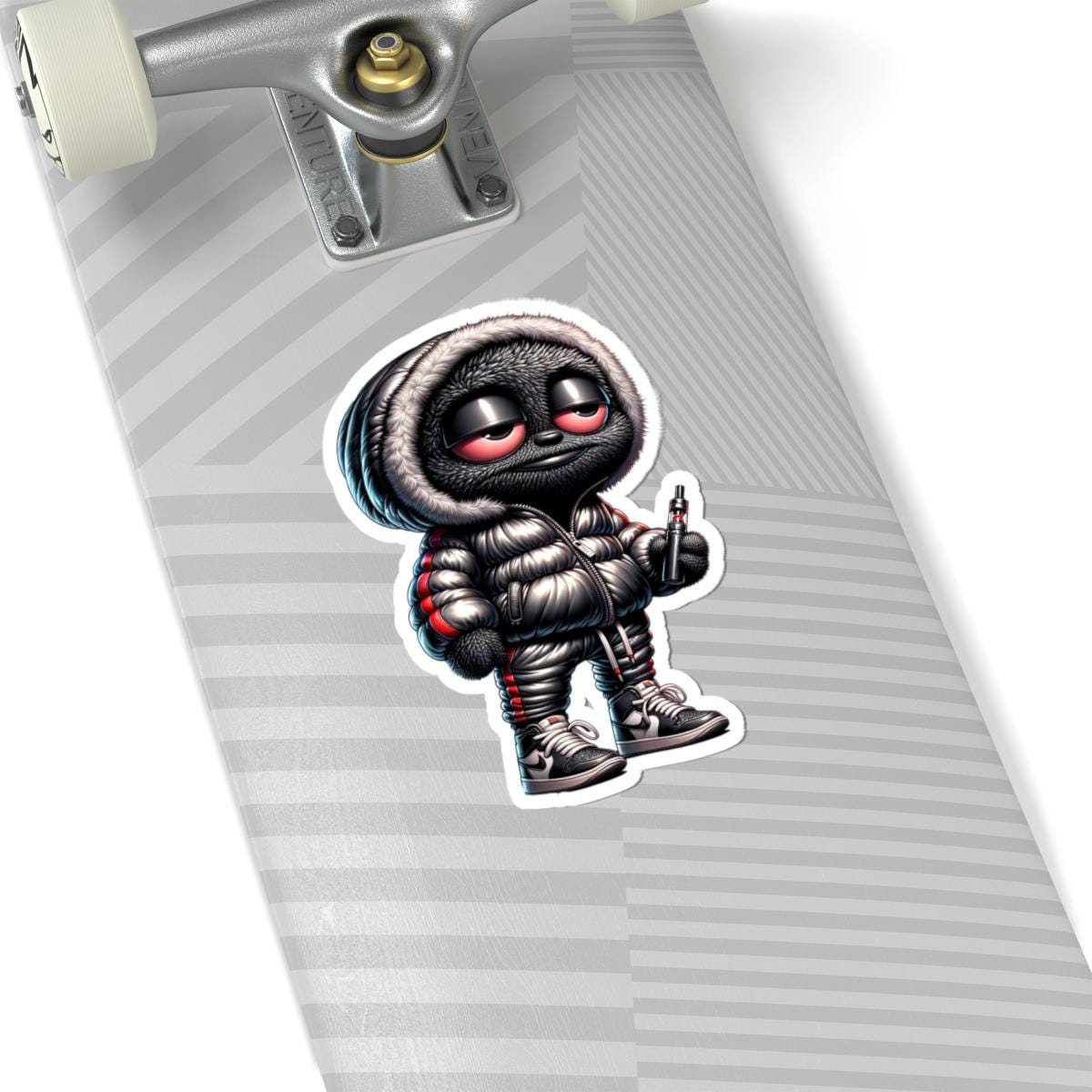 Streetwear Monster Sticker: Black Furry Puffer Jacket - Waterproof Vinyl Decal