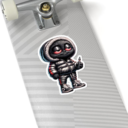Streetwear Monster Sticker: Black Furry Puffer Jacket - Waterproof Vinyl Decal