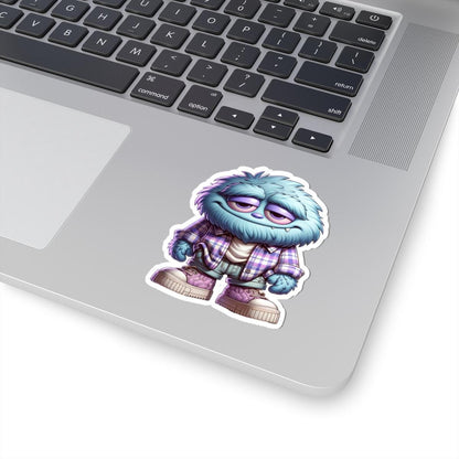 Chill Blue Monster Sticker: Plaid Shirt, Waterproof Vinyl Decal