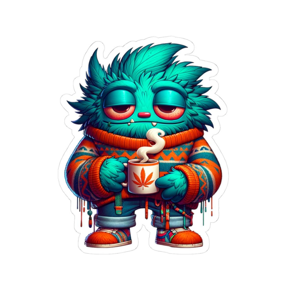 Blue Monster Coffee Sticker: Cozy Sweater Weather Vinyl Decal