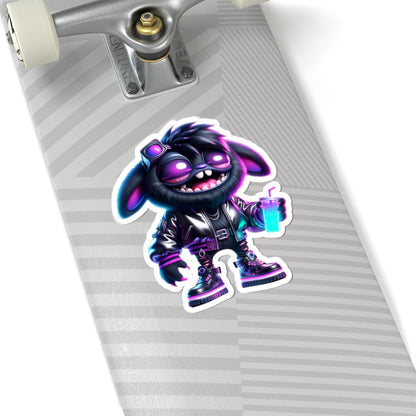 Cyberpunk Bunny Monster Sticker: Neon Glow Vinyl Decal