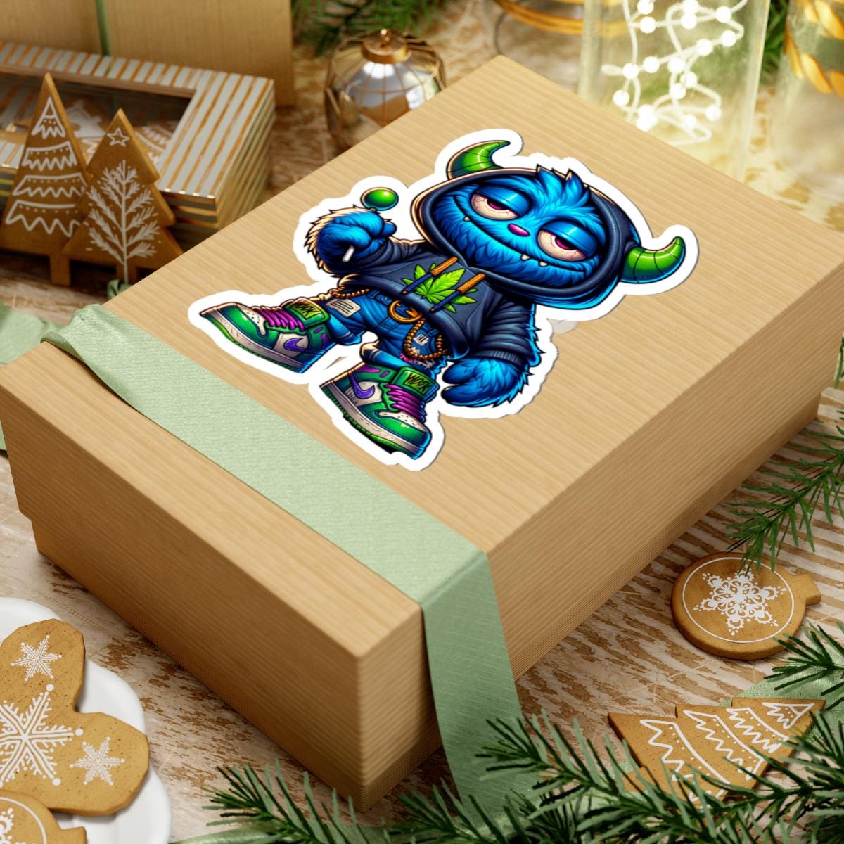 Blue Monster Lollipop Hoodie Sticker: Streetwear Vinyl Decal