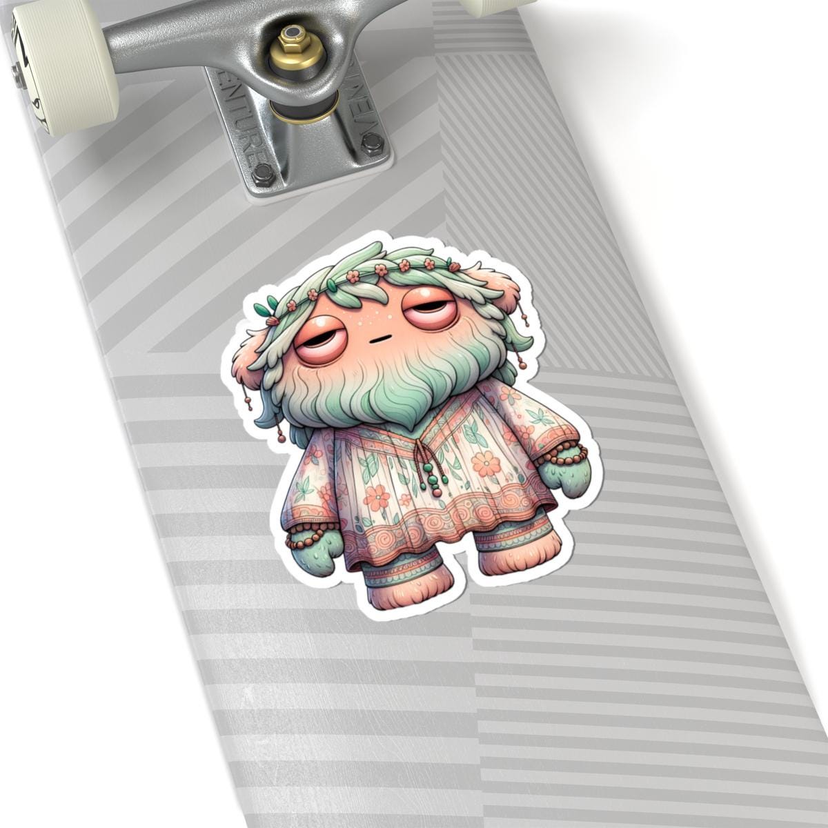 Floral Boho Monster Sticker: Pastel Hippie Character Art