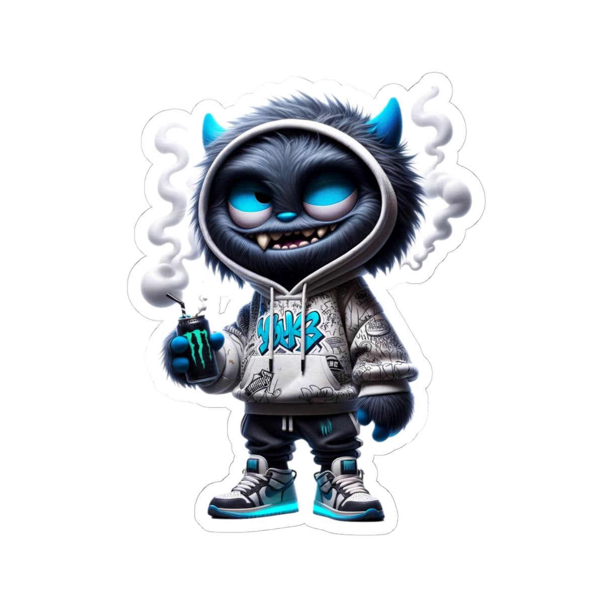 Blue Monster Graffiti Sticker: Urban Streetwear Art