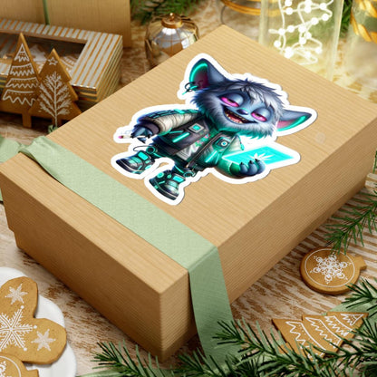 Cyberpunk Monster Sticker: Neon Tech Art for Laptop, Water Bottle