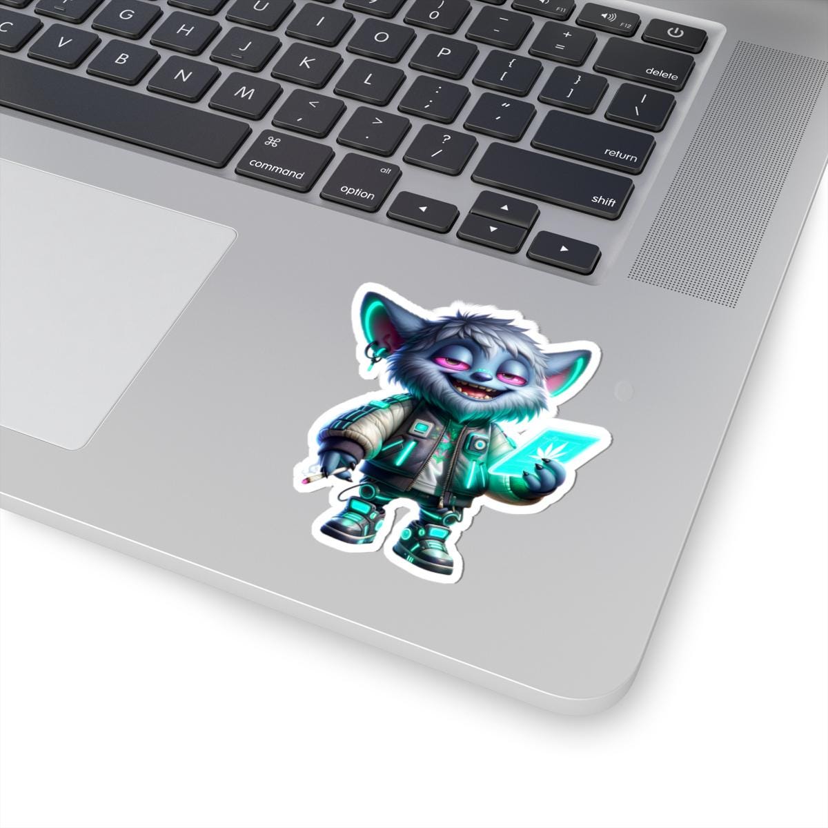 Cyberpunk Monster Sticker: Neon Tech Art for Laptop, Water Bottle