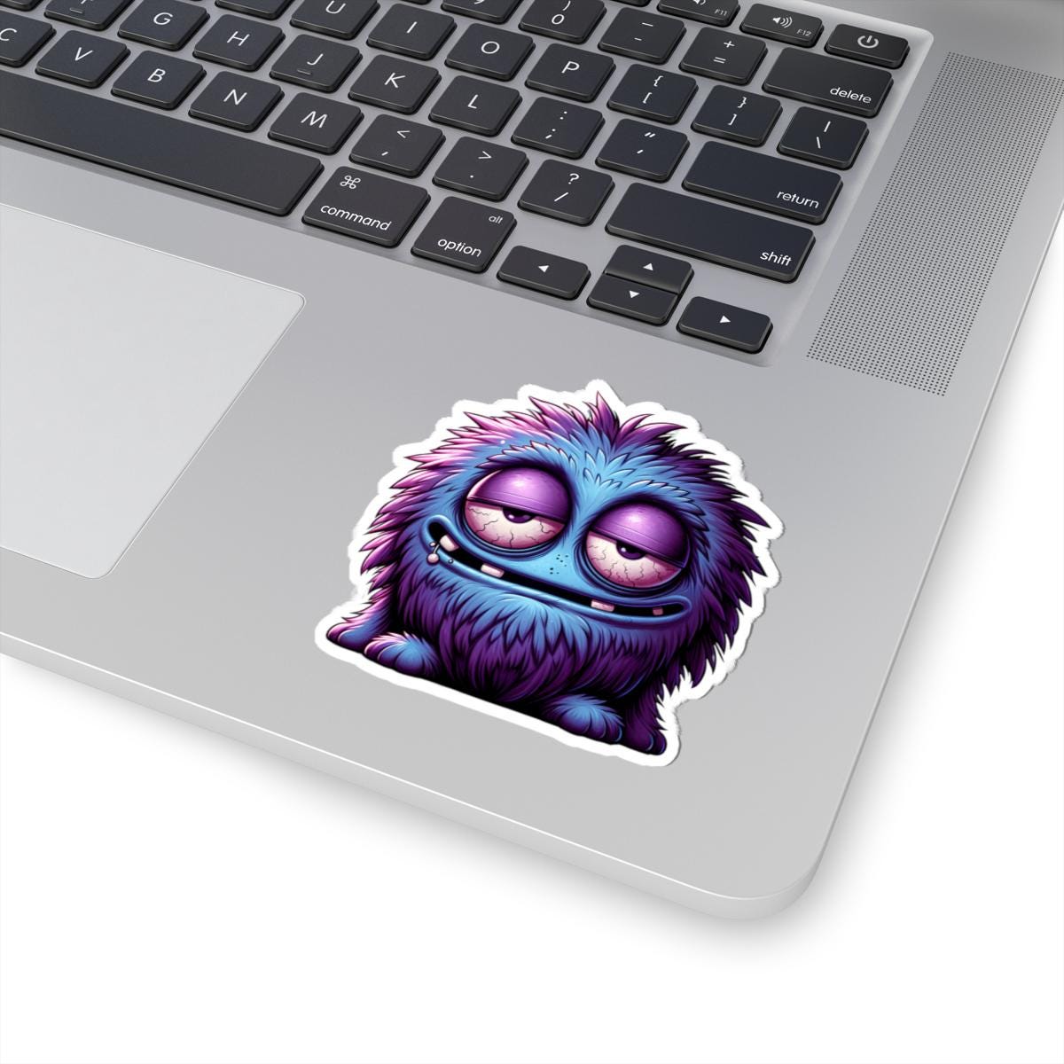 ColorFlow | Fuzzy Blue and Purple Monster Kiss Cut Sticker Cute Character Art for Laptops Water Bottles Journals and More