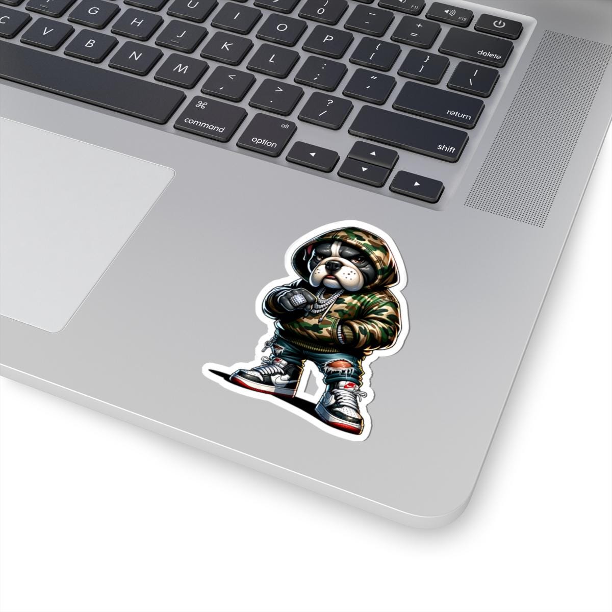 Camo Hoodie Bulldog Sticker: Urban Hip-Hop Dog Art