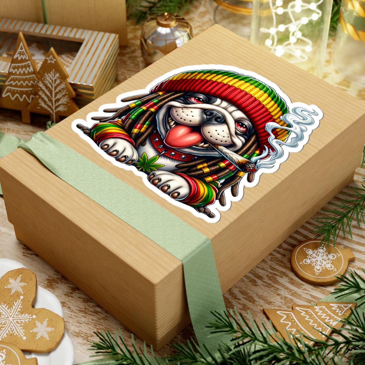 Rasta Bulldog Vinyl Sticker: Reggae Dog Art Decal - Waterproof
