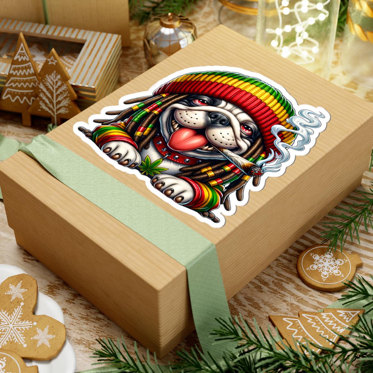 Rasta Bulldog Vinyl Sticker: Reggae Dog Art Decal - Waterproof