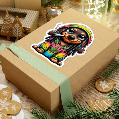 ColorFlow Rasta Dachshund Hoodie Glossy Vinyl Sticker | Kiss Cut or Die Cut | Waterproof Weed Dog Cannabis Reggae Decal for Laptops Cars