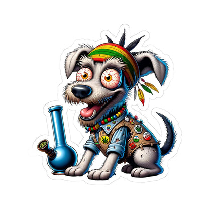 ColorFlow Rasta Terrier Bong Glossy Vinyl Sticker | Kiss Cut or Die Cut | Waterproof Weed Dog Reggae Cannabis Decal for Laptops Cars