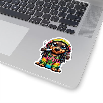 ColorFlow Rasta Dachshund Hoodie Glossy Vinyl Sticker | Kiss Cut or Die Cut | Waterproof Weed Dog Cannabis Reggae Decal for Laptops Cars