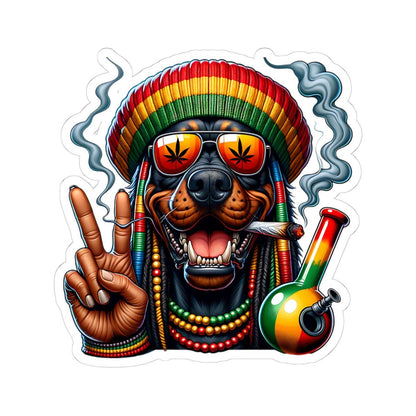ColorFlow | Rasta Rottweiler Peace Bong Glossy Vinyl Sticker | Kiss Cut or Die Cut | Waterproof Weed Dog Cannabis Reggae