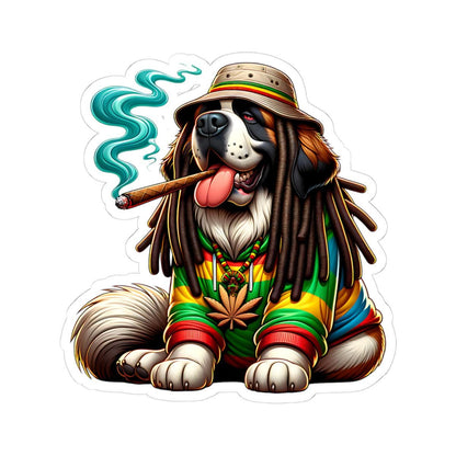ColorFlow | Rasta Saint Bernard Blunt Glossy Vinyl Sticker | Kiss Cut or Die Cut | Waterproof Weed Dog Cannabis Reggae Decal