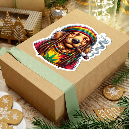 ColorFlow | Rasta Golden Retriever Weed Dog Glossy Vinyl Sticker | Kiss Cut or Die Cut | Waterproof Cannabis Reggae Decal for Cars Laptops