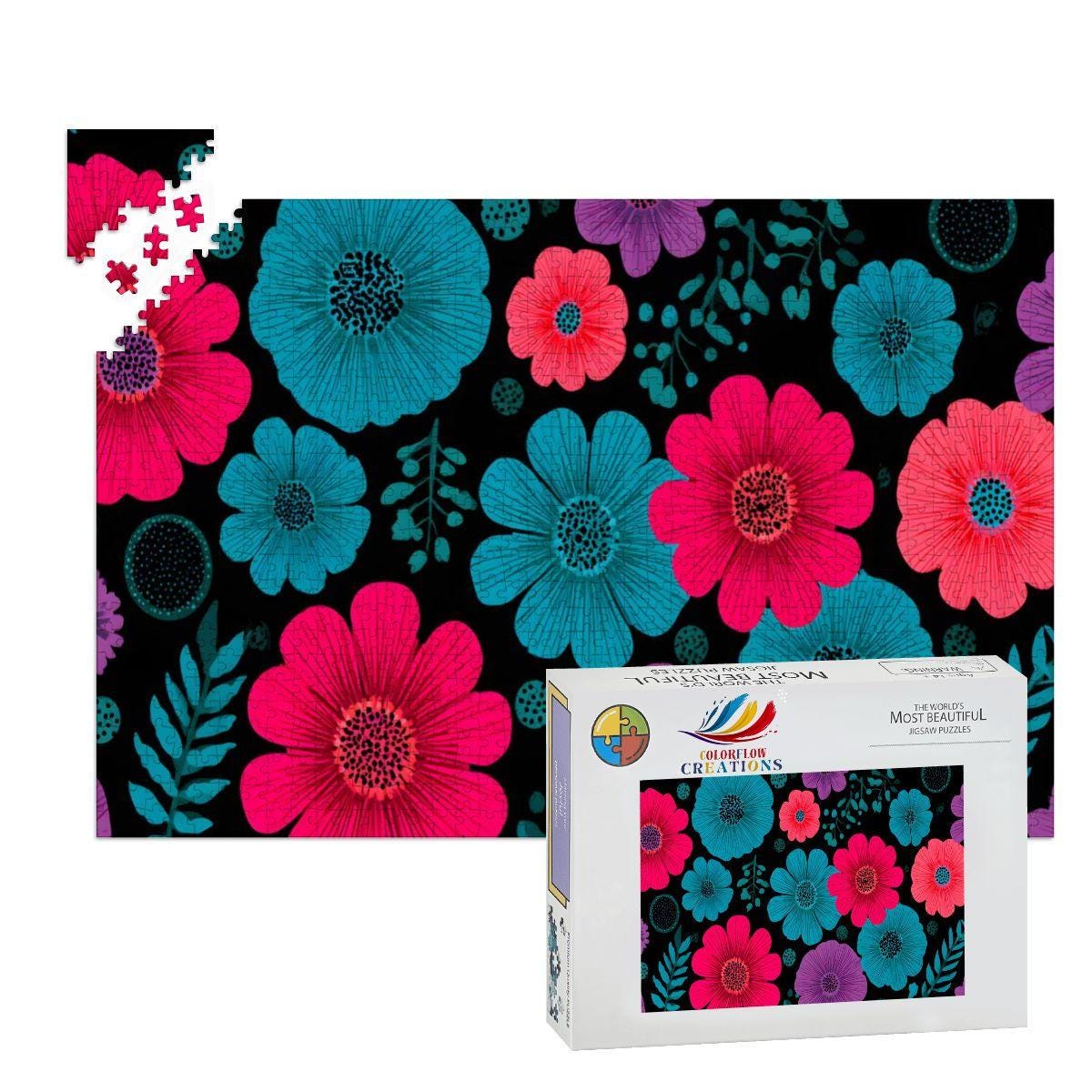 Retro Floral Wooden Jigsaw Puzzle | Vibrant Bloom Art Decor
