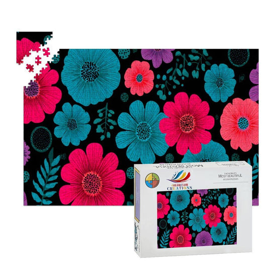 Retro Floral Wooden Jigsaw Puzzle | Vibrant Bloom Art Decor