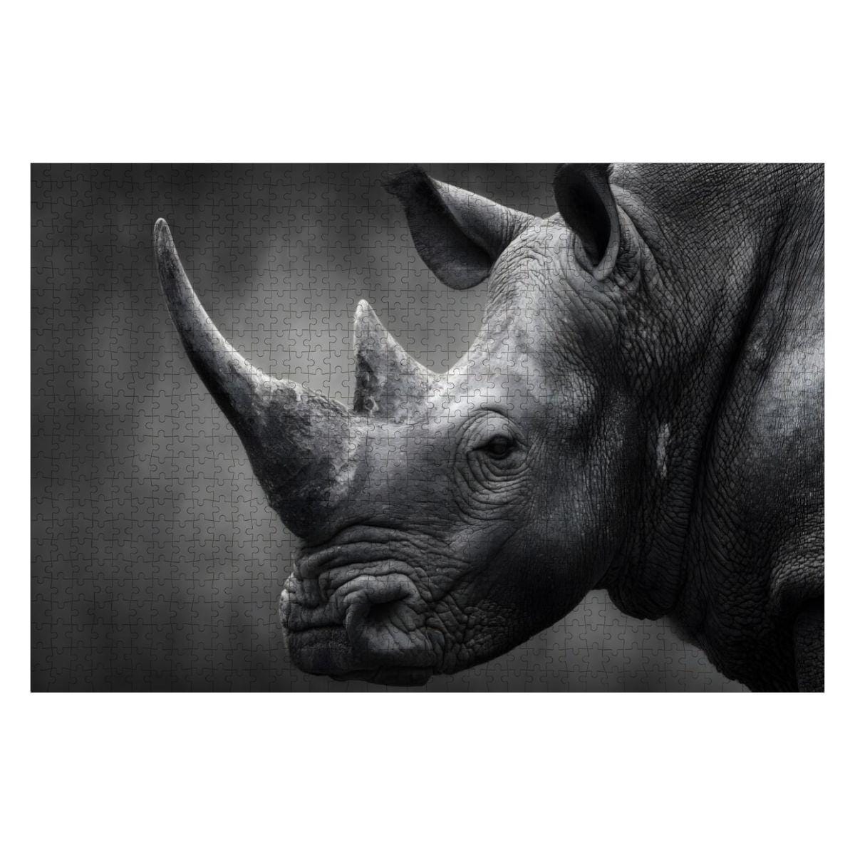 Rhinoceros Wooden Jigsaw Puzzle: Monochrome Wildlife Art