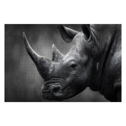 Rhinoceros Wooden Jigsaw Puzzle: Monochrome Wildlife Art