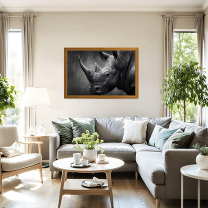 Rhinoceros Wooden Jigsaw Puzzle: Monochrome Wildlife Art