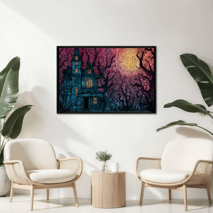 Stained Glass Haunted House Wooden Jigsaw Puzzle: Spooky Gothic Decor