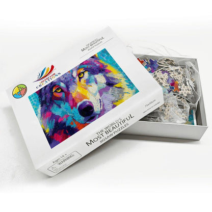 Abstract Wolf Jigsaw Puzzle: Colorful Palette Knife Art, Basswood