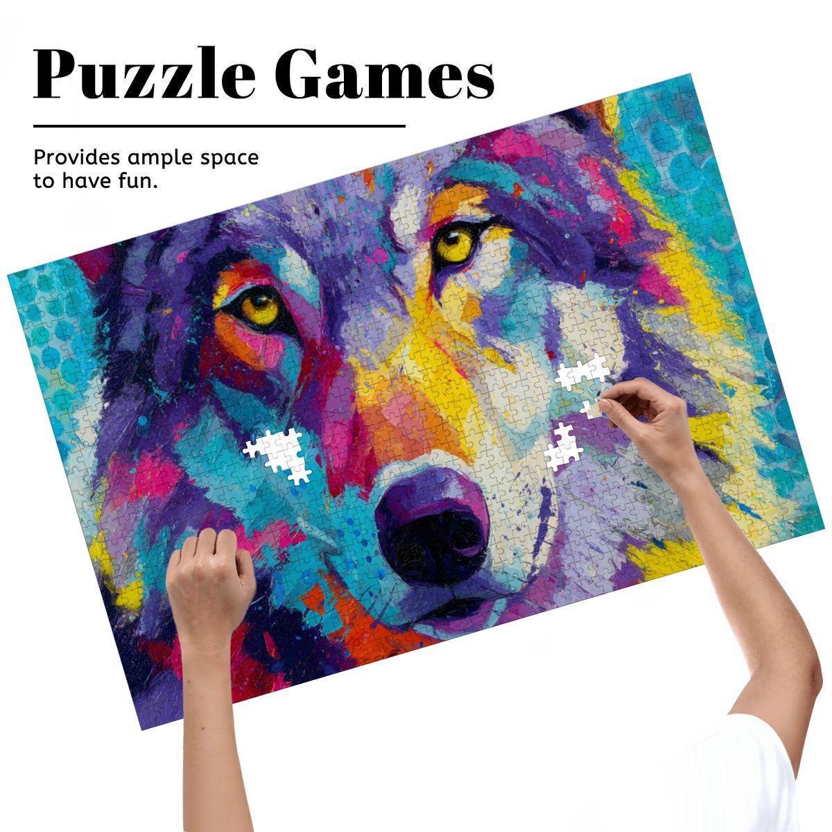 Abstract Wolf Jigsaw Puzzle: Colorful Palette Knife Art, Basswood