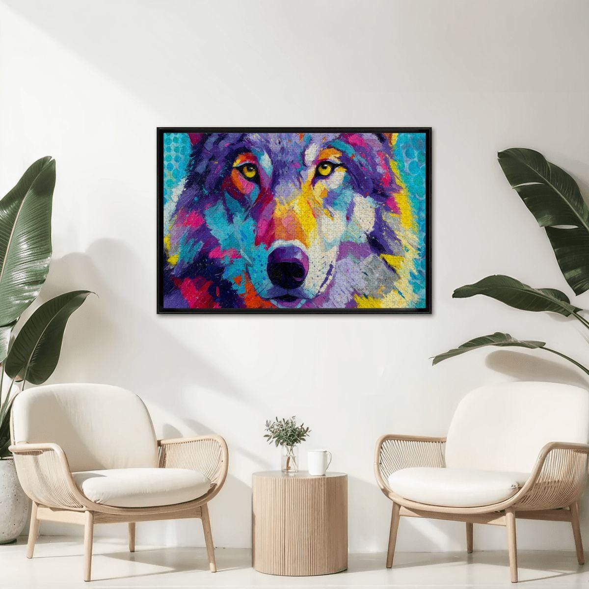 Abstract Wolf Jigsaw Puzzle: Colorful Palette Knife Art, Basswood