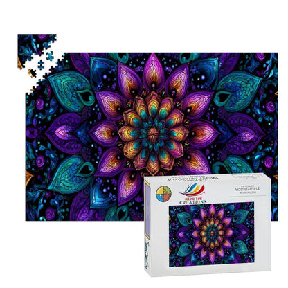 Stained Glass Mandala Wooden Jigsaw Puzzle: Boho Zen Decor