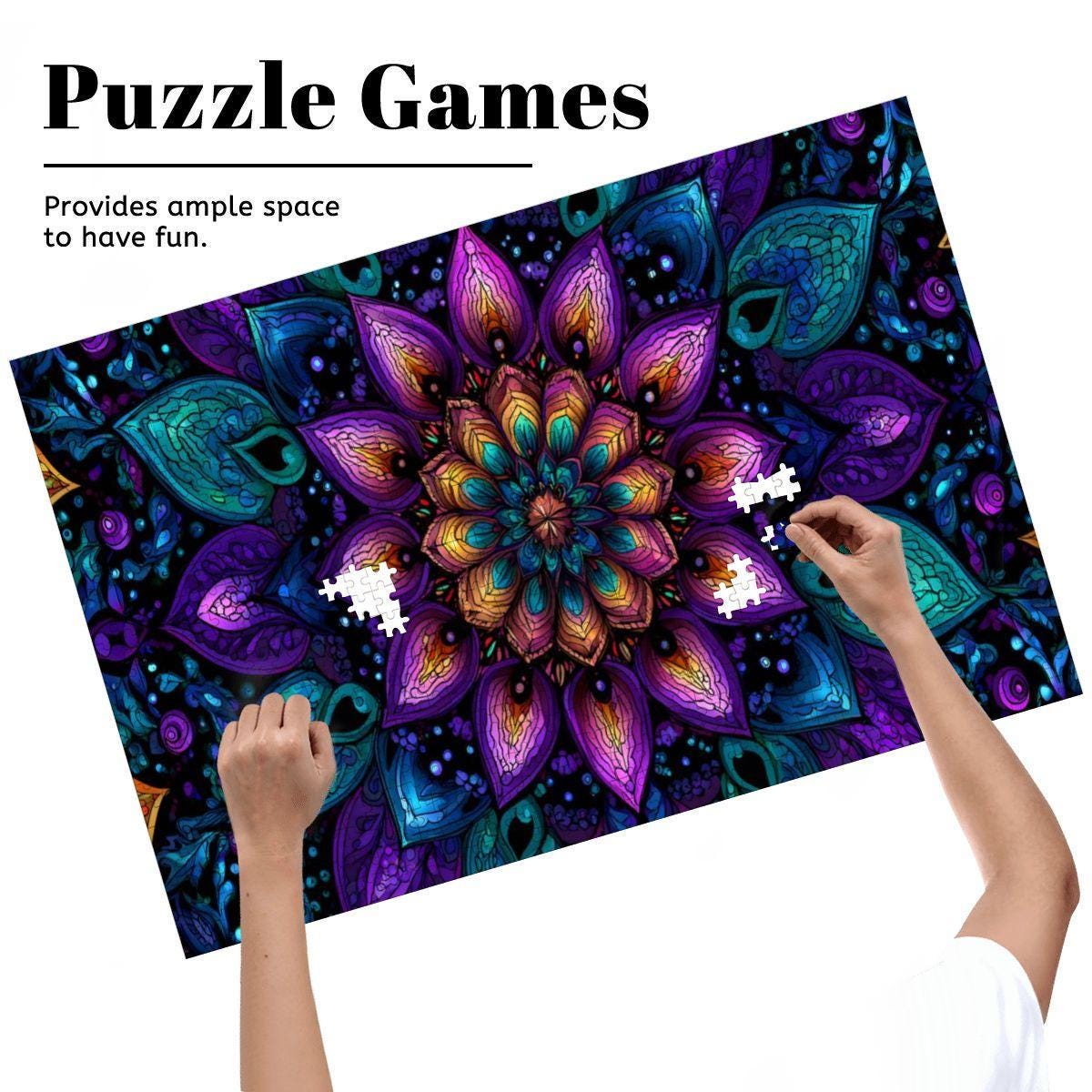 Stained Glass Mandala Wooden Jigsaw Puzzle: Boho Zen Decor