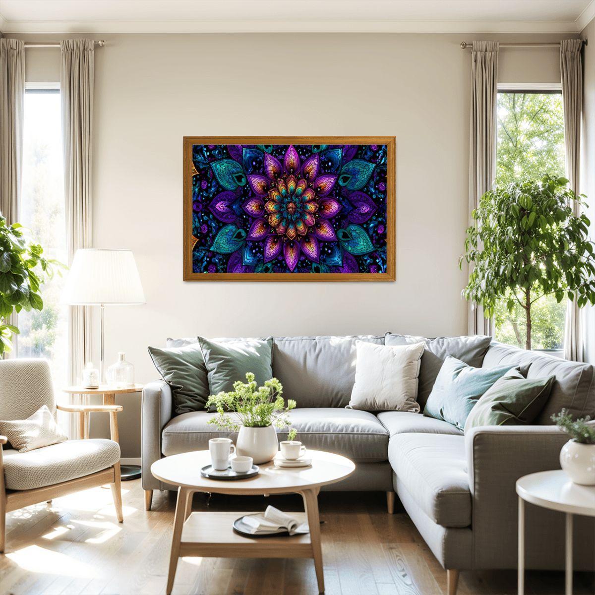 Stained Glass Mandala Wooden Jigsaw Puzzle: Boho Zen Decor