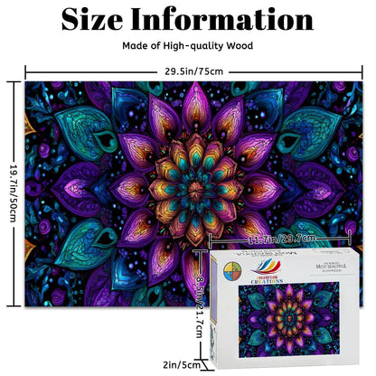 Stained Glass Mandala Wooden Jigsaw Puzzle: Boho Zen Decor
