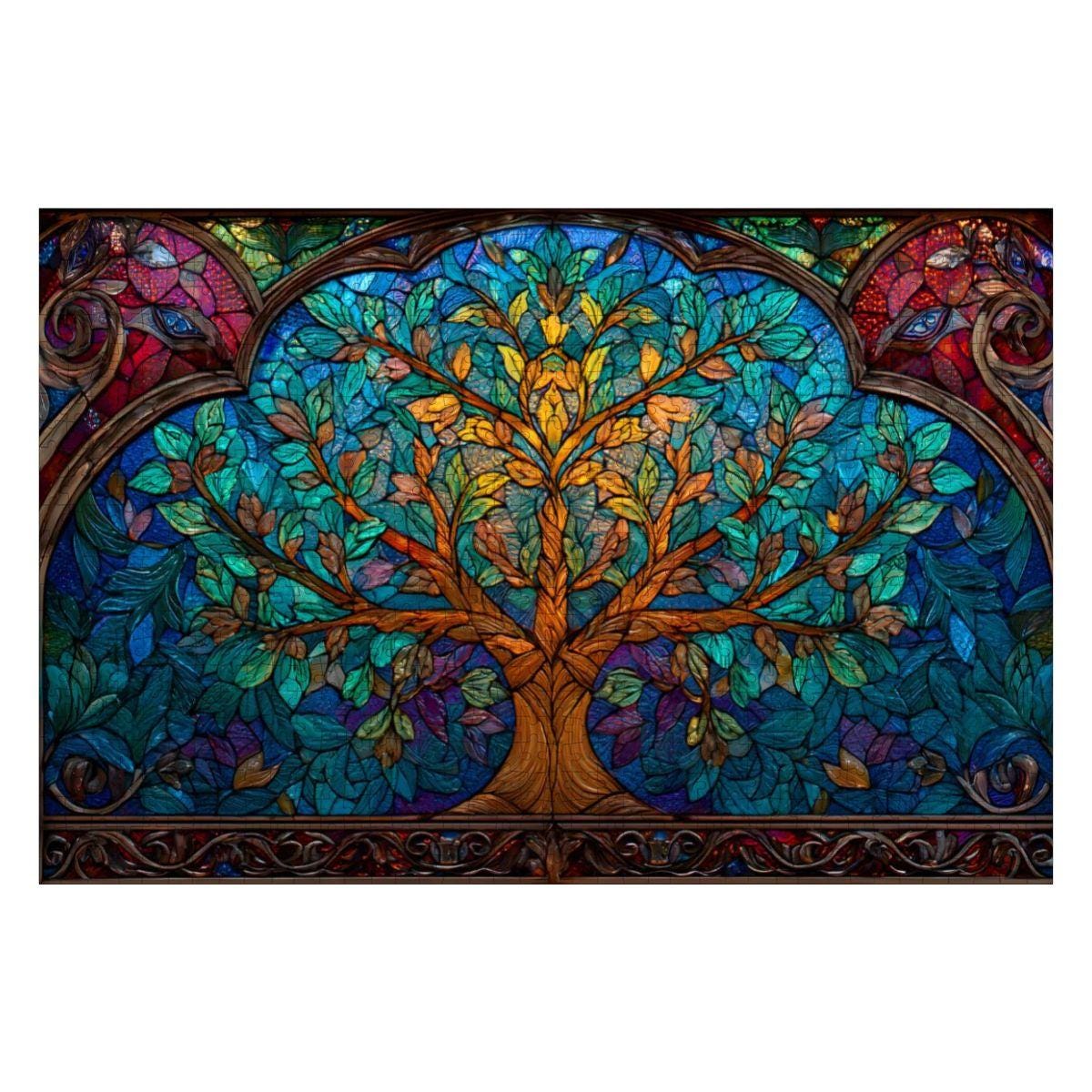 Tree of Life Stained Glass Jigsaw Puzzle: Spiritual Nature Art