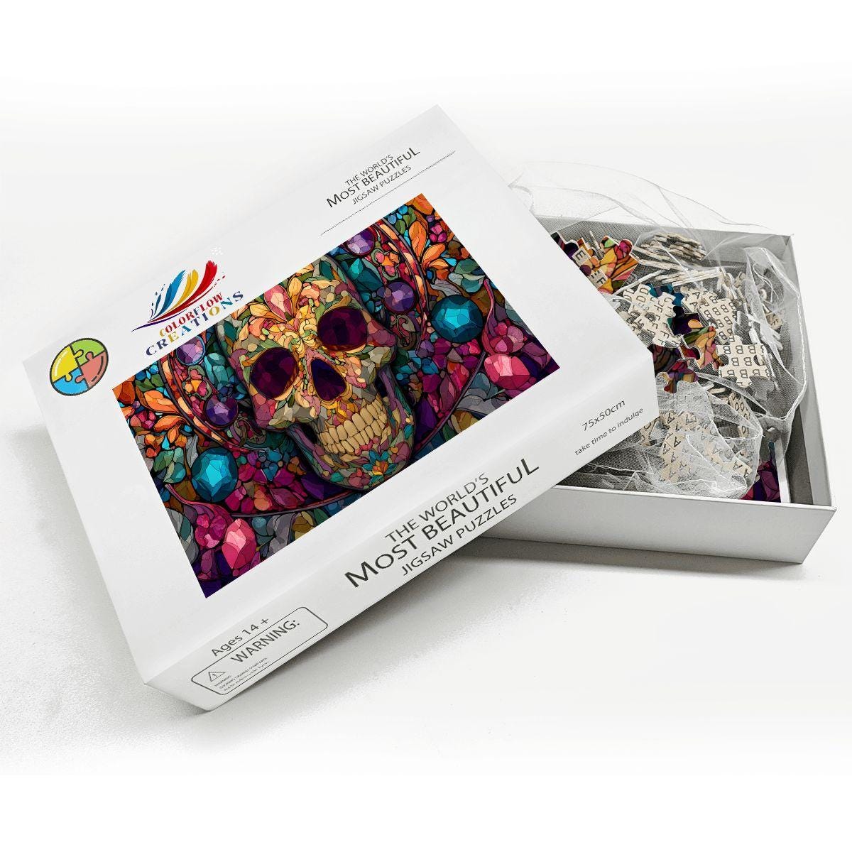 Floral Skull Stained Glass Jigsaw Puzzle: Gothic Botanical Art Decor