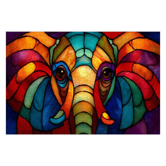 Stained Glass Style Elephant Puzzle: Rainbow Wooden Jigsaw Puzzle