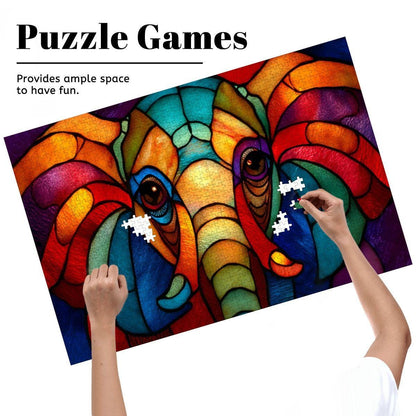 Stained Glass Style Elephant Puzzle: Rainbow Wooden Jigsaw Puzzle