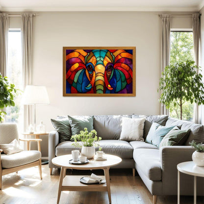 Stained Glass Style Elephant Puzzle: Rainbow Wooden Jigsaw Puzzle