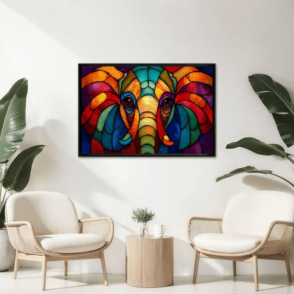 Stained Glass Style Elephant Puzzle: Rainbow Wooden Jigsaw Puzzle
