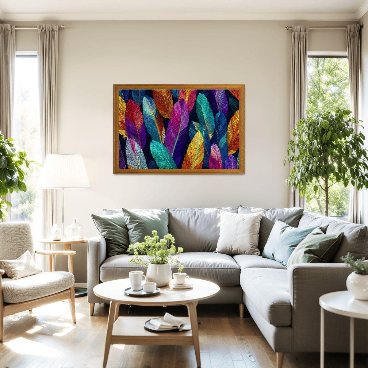 Feather Pattern Jigsaw Puzzle | Vivid Boho Art, Rainbow Colors