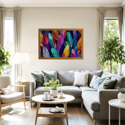 Feather Pattern Jigsaw Puzzle | Vivid Boho Art, Rainbow Colors