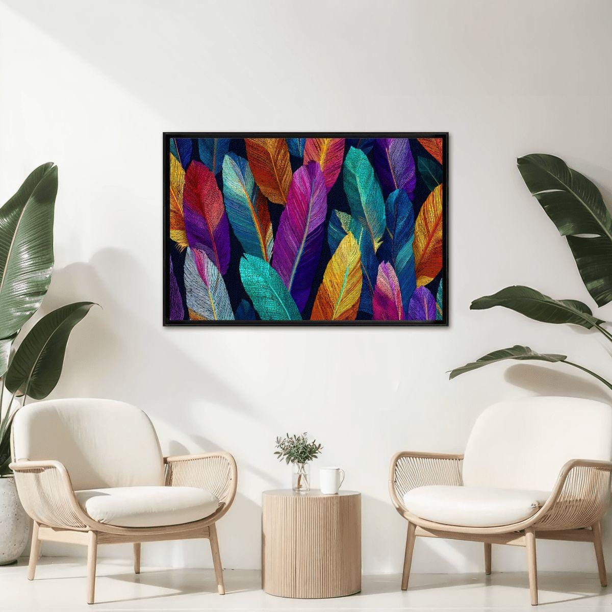 Feather Pattern Jigsaw Puzzle | Vivid Boho Art, Rainbow Colors