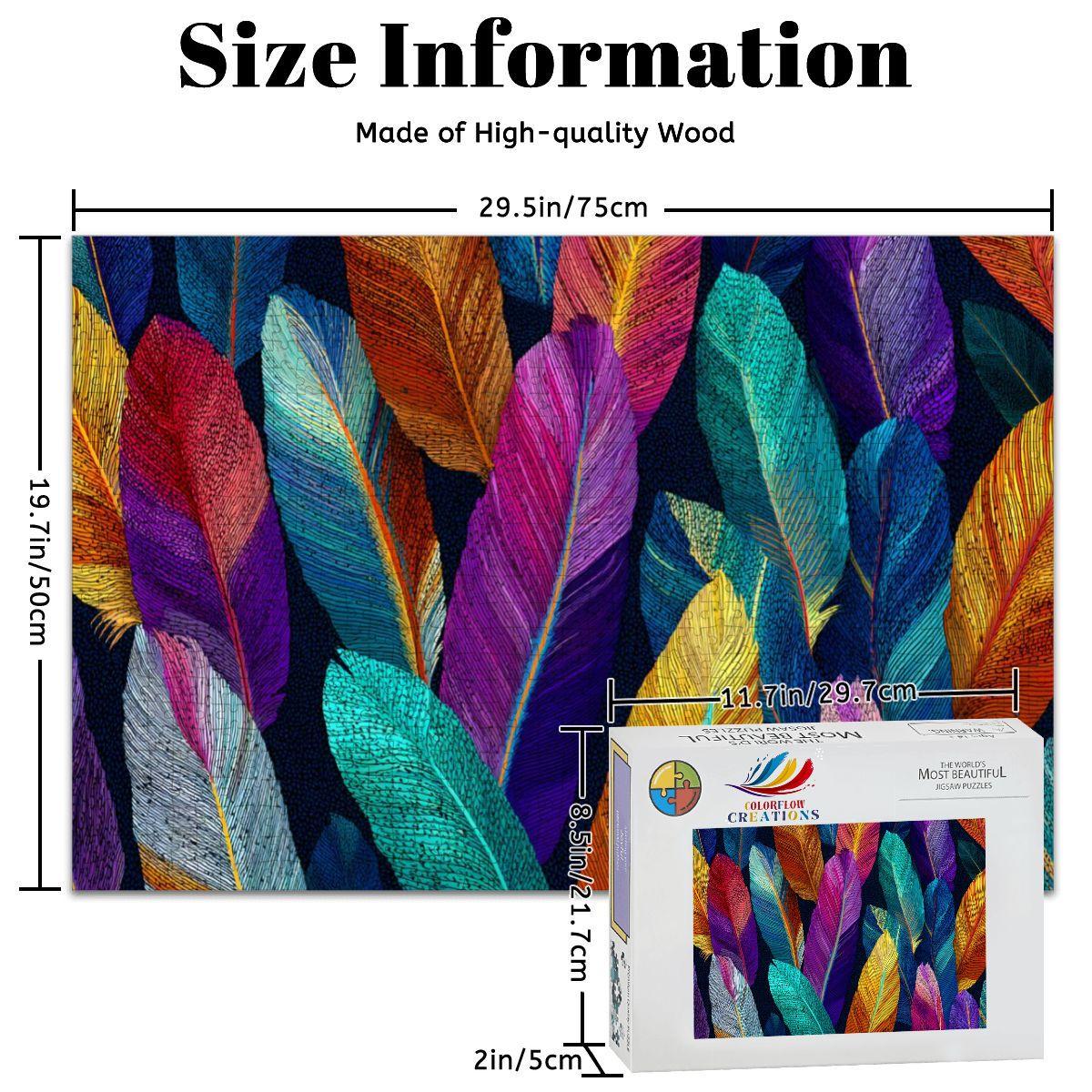 Feather Pattern Jigsaw Puzzle | Vivid Boho Art, Rainbow Colors
