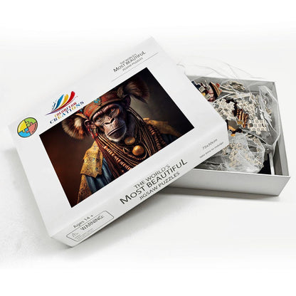 Tribal Gorilla Wooden Jigsaw Puzzle: Ornate Headdress, Basswood, Royal Primate