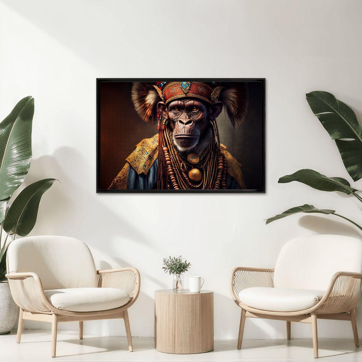 Tribal Gorilla Wooden Jigsaw Puzzle: Ornate Headdress, Basswood, Royal Primate